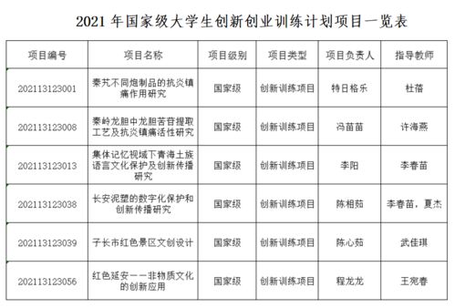 創(chuàng)新創(chuàng)業(yè)訓(xùn)練計劃立項項目名單