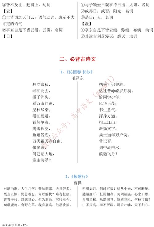必修一語(yǔ)文必備古詩(shī)句