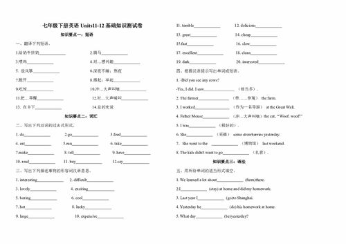 七級英語(yǔ)基礎知識測試